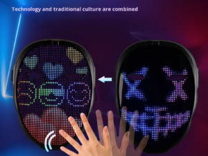 Face-changing LED mask with replaceable face cover and Bluetooth app-programmable lighting effects