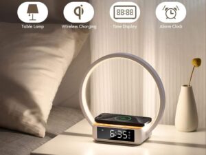 Bedside Wireless Charging Night Light Integrated Smart Clock Desk Lamp with Wireless Phone Charger - Universal Multifunctional
