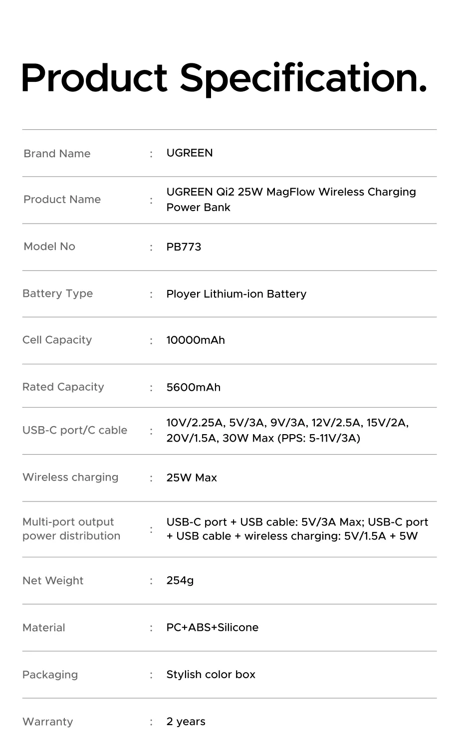 UGREEN 10000mAh Qi2 25W Magsafe Wireless Fast-Charging Power Bank with Built-in Type-C Cable – Compatible with iPhone 17 Series and iPhone 16 Pro Max (Qi2.2 Version)