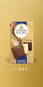 Ferrero Rocher Premium Hazelnut Milk chocolate squares. Valentine's Day Chocolate Gifts. ​10 Pieces. 3.7 oz