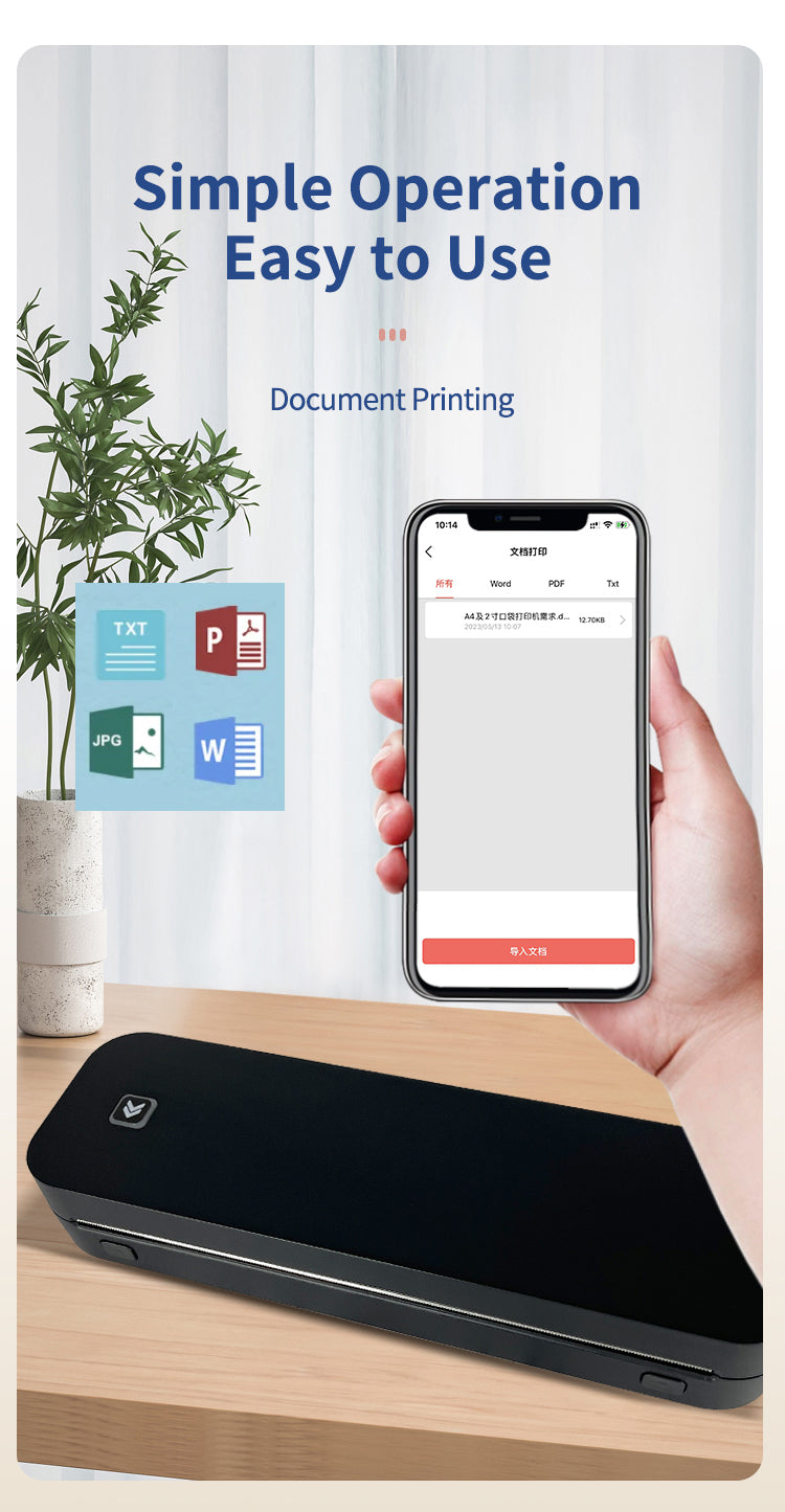 Home A4 Portable Printer. OEM Bluetooth Inkless Document/Exam Paper Self-adhesive Thermal Printer