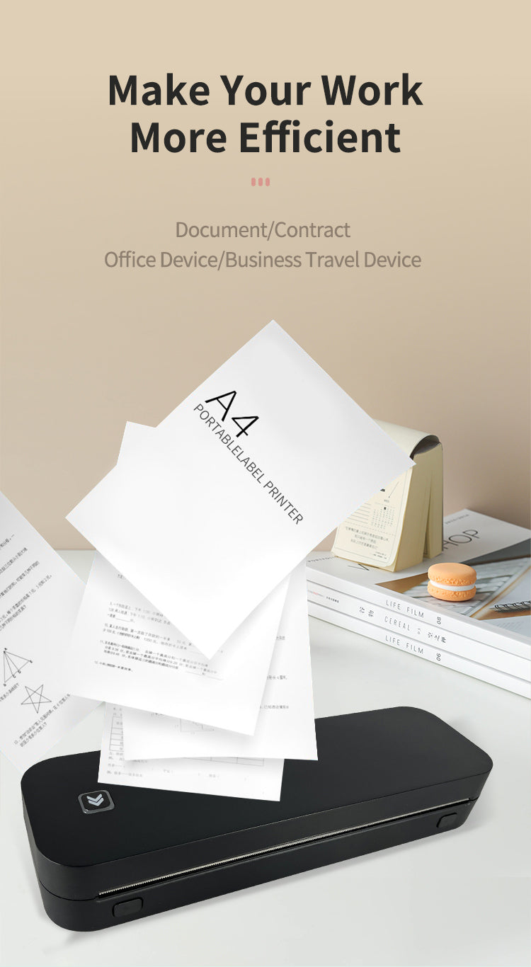Home A4 Portable Printer. OEM Bluetooth Inkless Document/Exam Paper Self-adhesive Thermal Printer