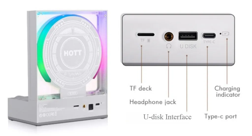 HOTT C229 Retro HIFI CD Player Two-way Bluetooth RGB Dazzling Colour Light Effect Rechargeable Music Player Built-in Speaker TF Card Input