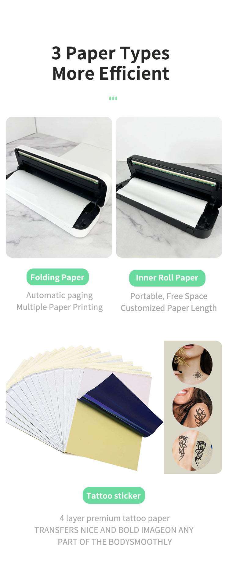Home A4 Portable Printer. OEM Bluetooth Inkless Document/Exam Paper Self-adhesive Thermal Printer