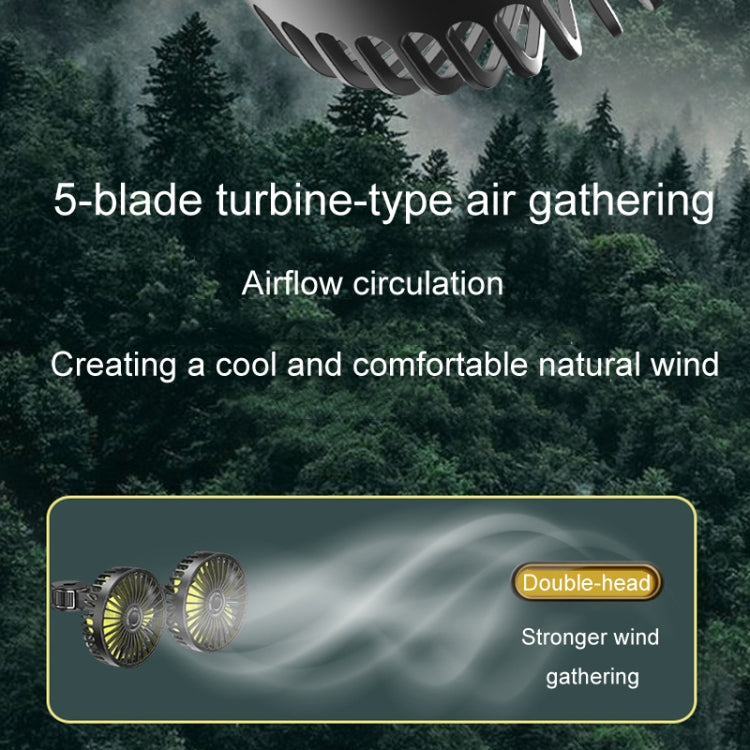 Dual-head fan for rear car headrests. brushless motor. USB-powered. creative and practical for car interiors.