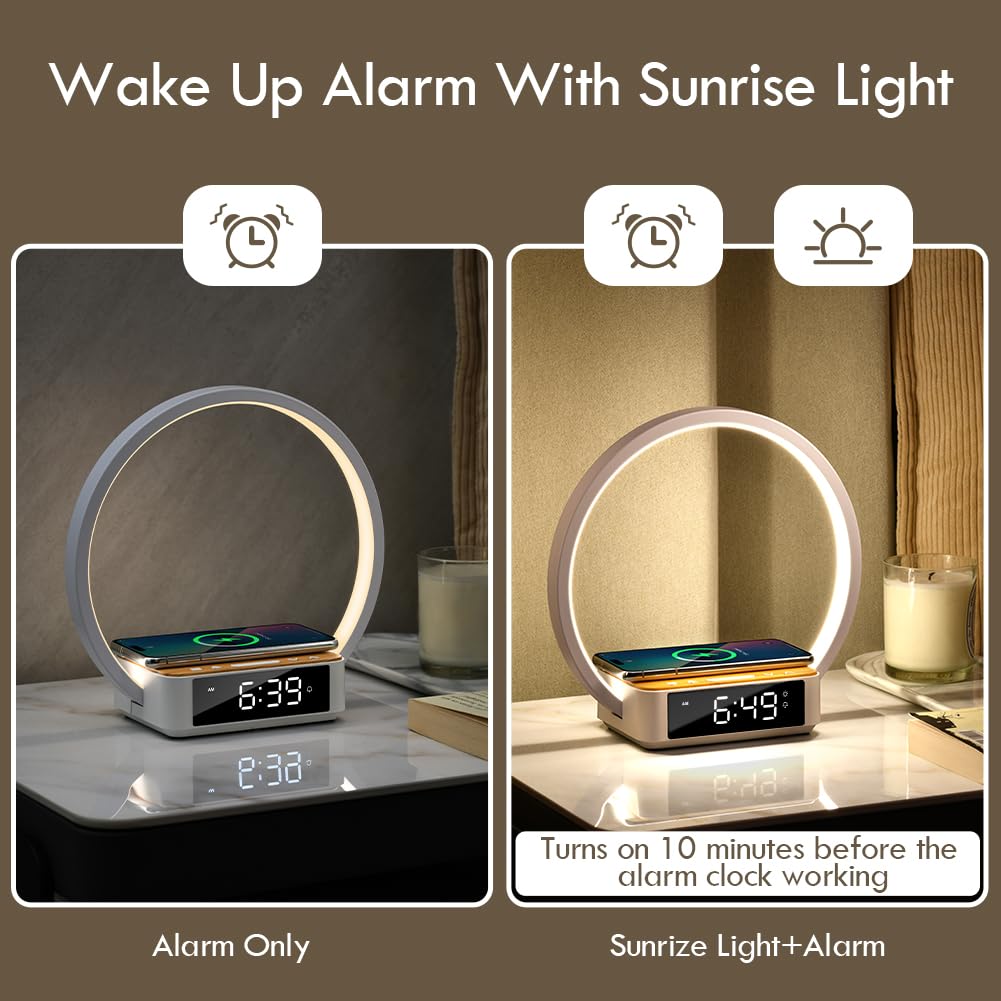 Bedside Wireless Charging Night Light Integrated Smart Clock Desk Lamp with Wireless Phone Charger - Universal Multifunctional