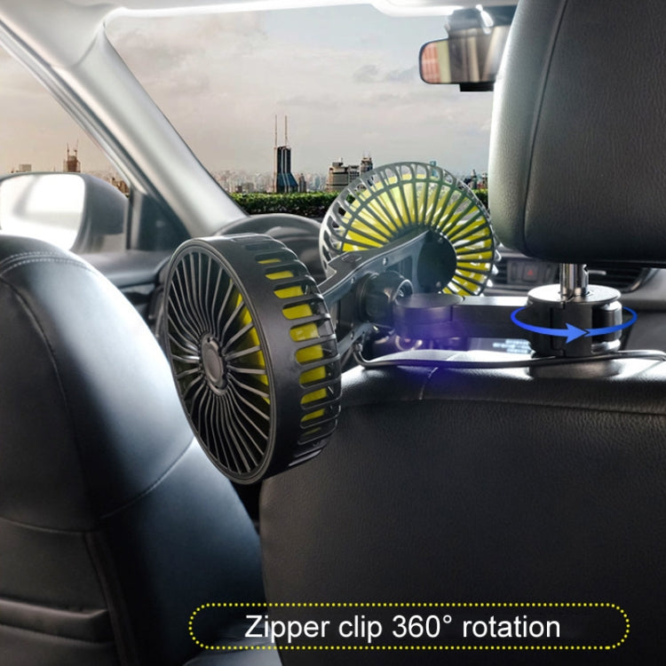 Dual-head fan for rear car headrests. brushless motor. USB-powered. creative and practical for car interiors.