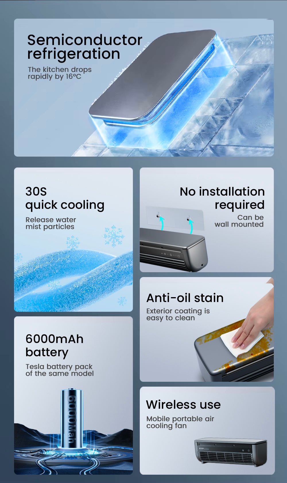 New type of wall-mounted cooling fan. high-power rechargeable fan. household air cooler. portable electric table fan