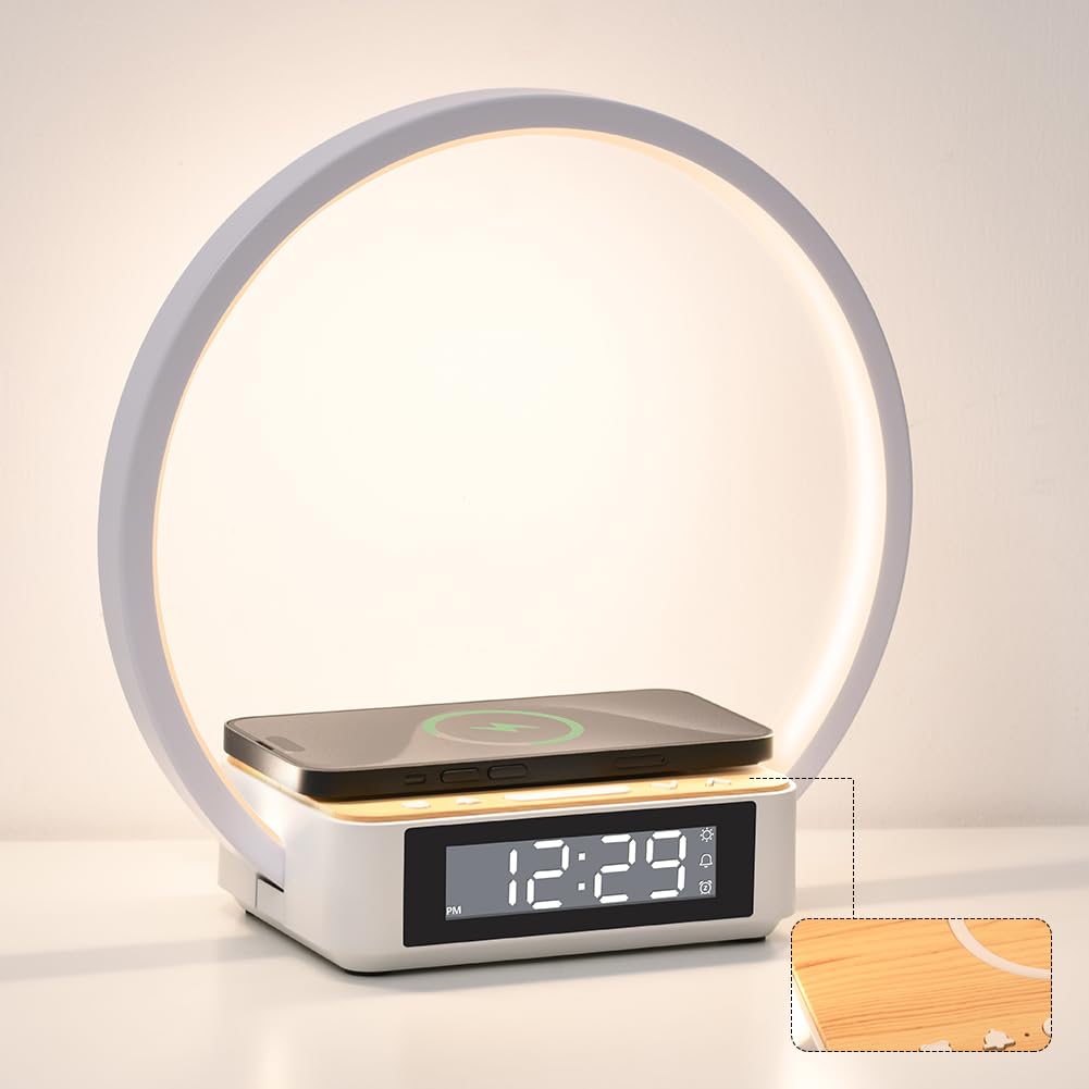 Bedside Wireless Charging Night Light Integrated Smart Clock Desk Lamp with Wireless Phone Charger - Universal Multifunctional