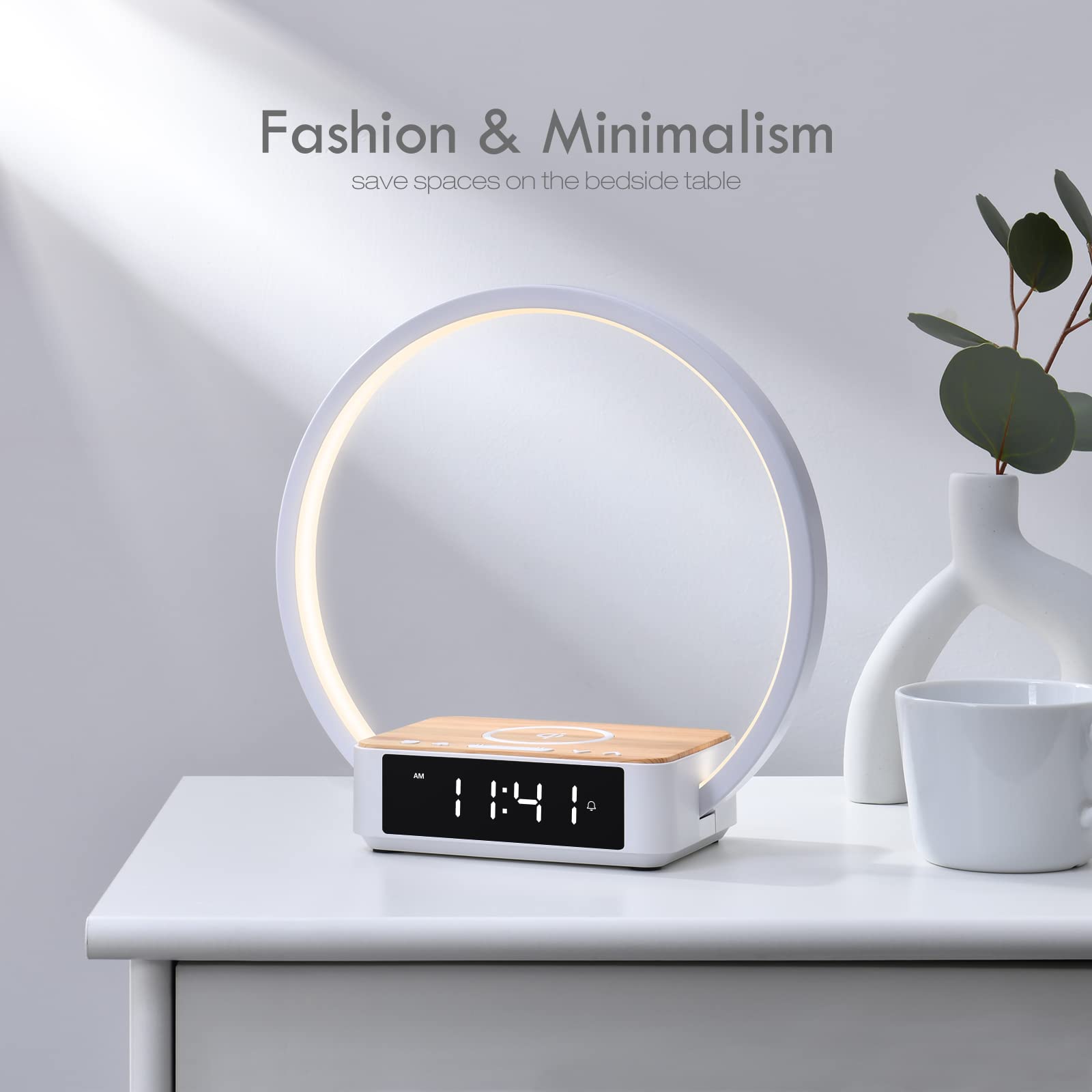 Bedside Wireless Charging Night Light Integrated Smart Clock Desk Lamp with Wireless Phone Charger - Universal Multifunctional