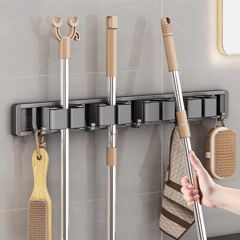 Mop wall-mounted clips. no-drill hooks. broom holders. balcony and bathroom storage racks