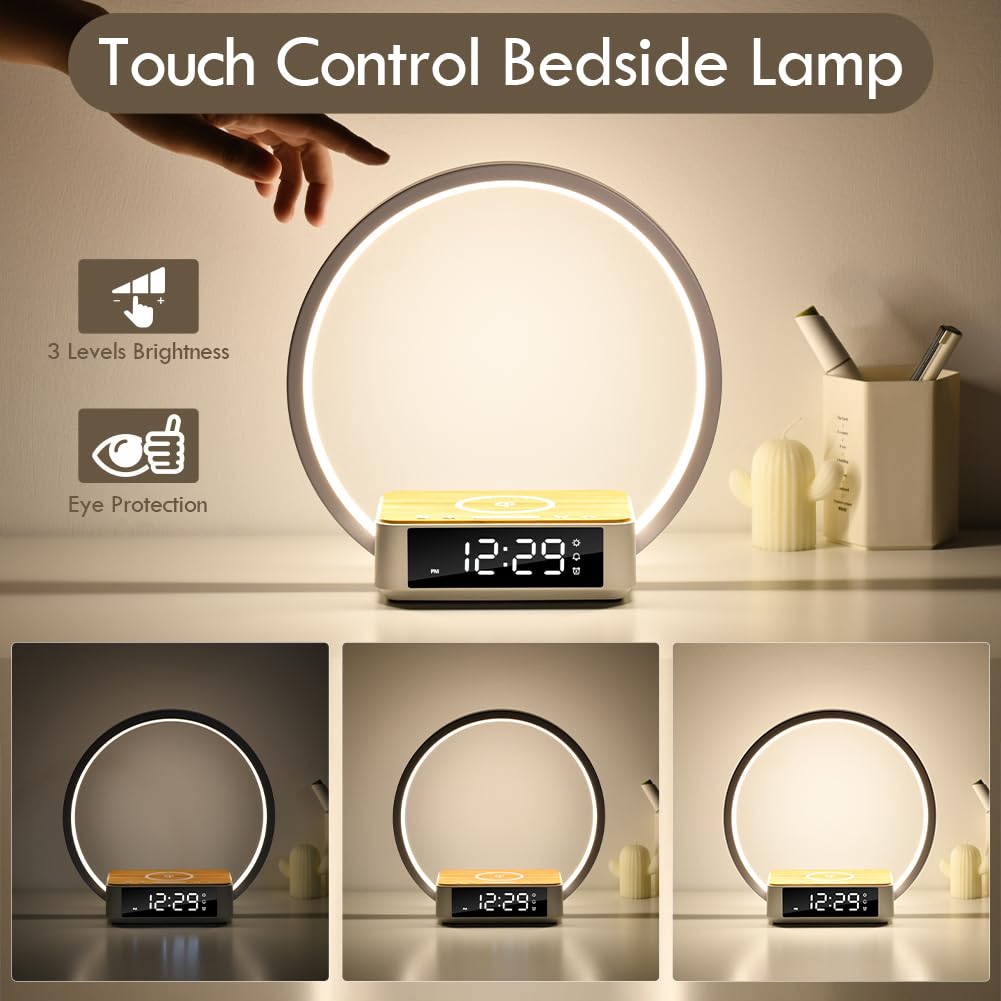 Bedside Wireless Charging Night Light Integrated Smart Clock Desk Lamp with Wireless Phone Charger - Universal Multifunctional