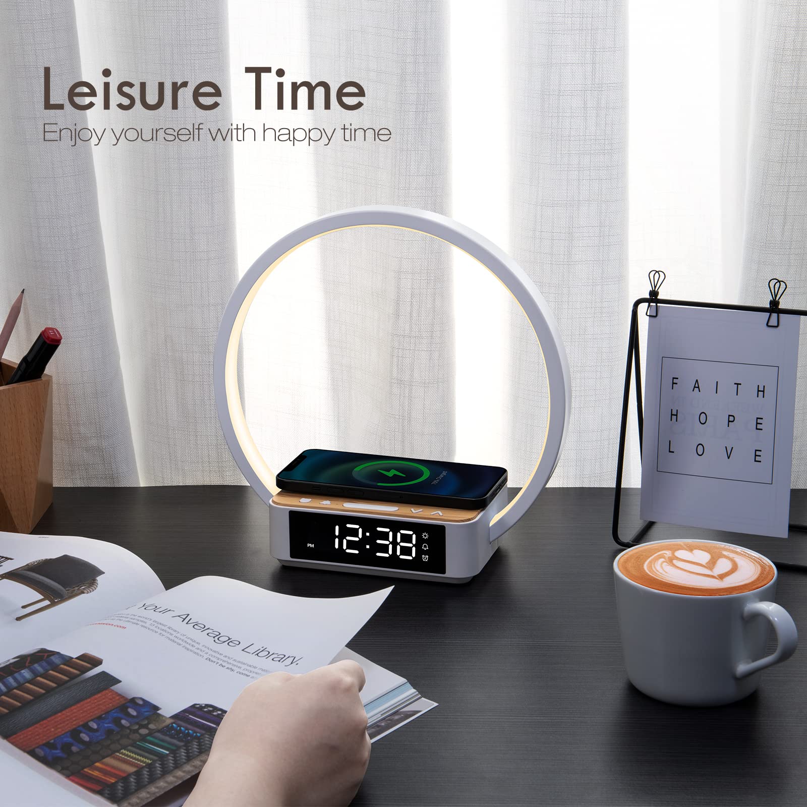 Bedside Wireless Charging Night Light Integrated Smart Clock Desk Lamp with Wireless Phone Charger - Universal Multifunctional