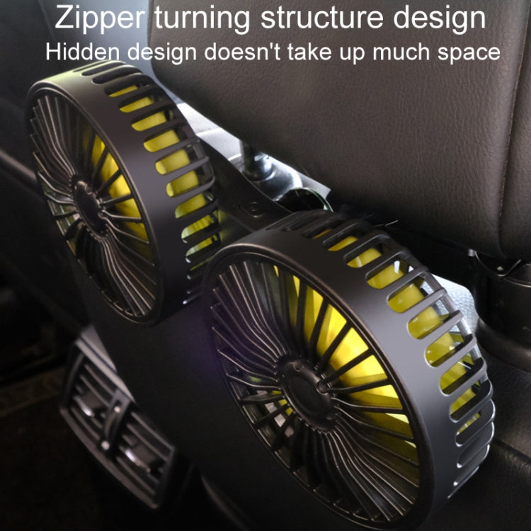 Dual-head fan for rear car headrests. brushless motor. USB-powered. creative and practical for car interiors.