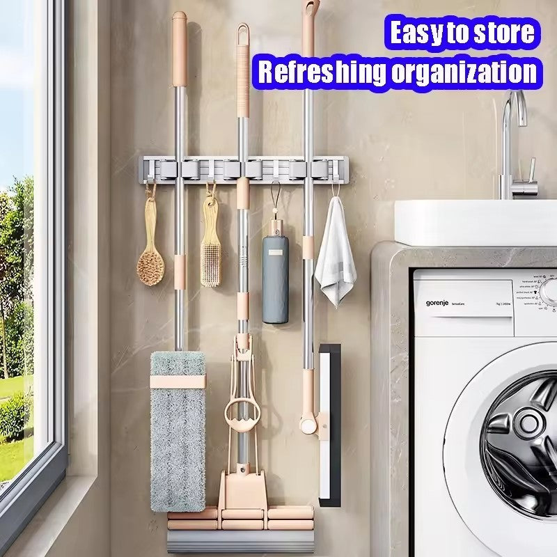 Mop wall-mounted clips. no-drill hooks. broom holders. balcony and bathroom storage racks